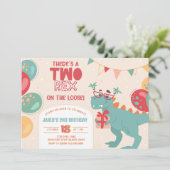 Two Rex Birthday Invitation. Dino 2nd Invite. Prin Einladung (Stehend Vorderseite)