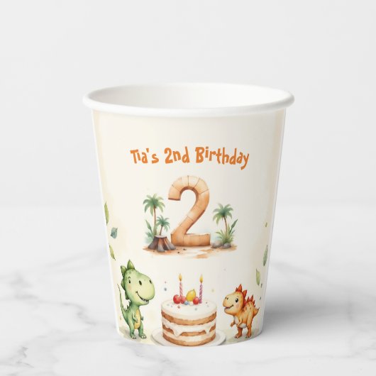 Two-Rex Dinosaur 2. Geburtstag Pappbecher (Rückseite)