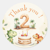 Two-Rex Dinosaur 2. Geburtstag Runder Aufkleber (Vorderseite)