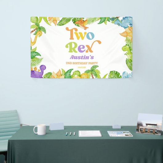 Two Rex Dinosaur 2nd Second Birthday Party Banner (Messeveranstaltung)