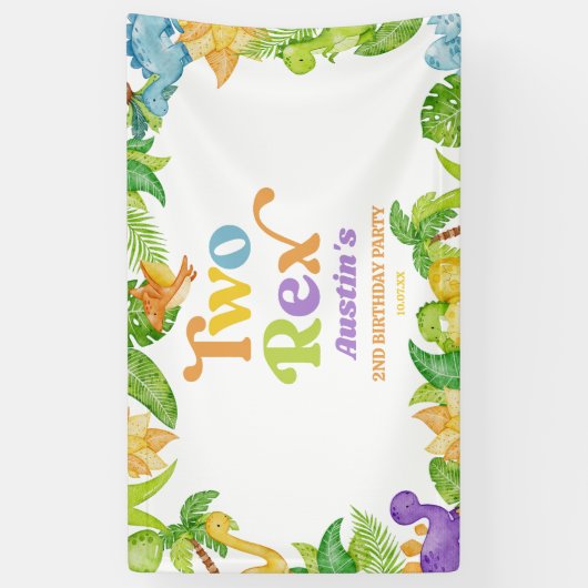 Two Rex Dinosaur 2nd Second Birthday Party Banner (Vertikal)