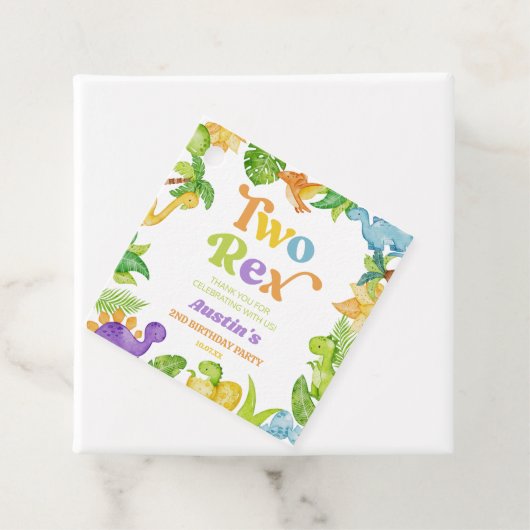 Two Rex Dinosaur 2nd Second Birthday Party Geschenkanhänger (Beispiel)