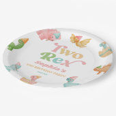 Two Rex Dinosaur 2nd Second Birthday Party Pappteller (Schrägansicht)