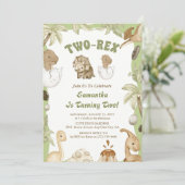 Two Rex Dinosaur Boy 2. Geburtstag Party Einladung (Stehend Vorderseite)