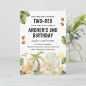 Two-Rex Dinosaur Geburtstag Einladung (Stehend Vorderseite)