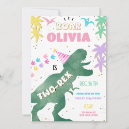 Two-Rex Pink Dinosaurier Girl 2. Geburtstag Einlad Einladung