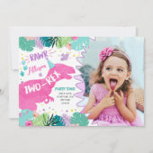 Two-Rex Pink Dinosaurier Girl 2. Geburtstag Einladung (Vorderseite)