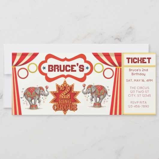 Two Ring Circus, 2nd Birthday Ticket Invitation (Vorderseite)