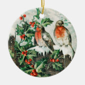 Two robins on a fence in the snow keramik ornament (Vorne)