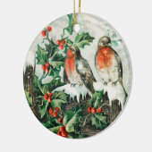 Two robins on a fence in the snow keramik ornament (Links)