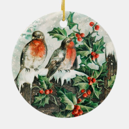 Two robins on a fence in the snow keramik ornament (Hinten)