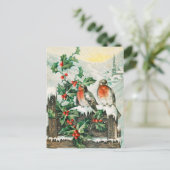 Two robins on a fence in the snow postkarte (Stehend Vorderseite)