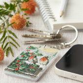 Two robins on a fence in the snow schlüsselanhänger (Vorderseite rechts)