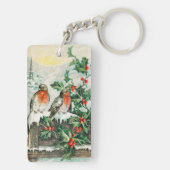 Two robins on a fence in the snow schlüsselanhänger (Rückseite)