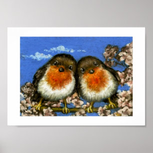 Two robins print poster