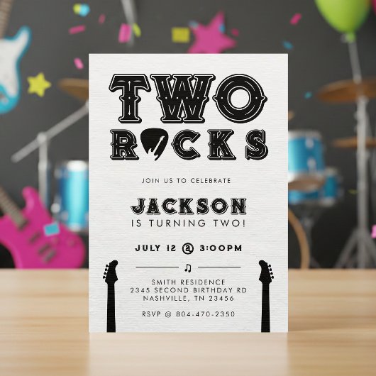 Two Rocks Guitar Pick 2nd Birthday Party Einladung