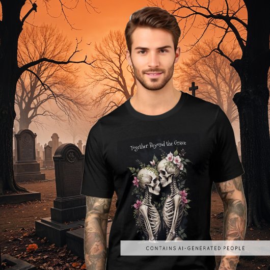 Two Romantic Gothic Human Skeletons Embracing Tri-Blend Shirt