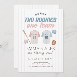 Two Rookies One Team Baseball Sibling Birthday Einladung