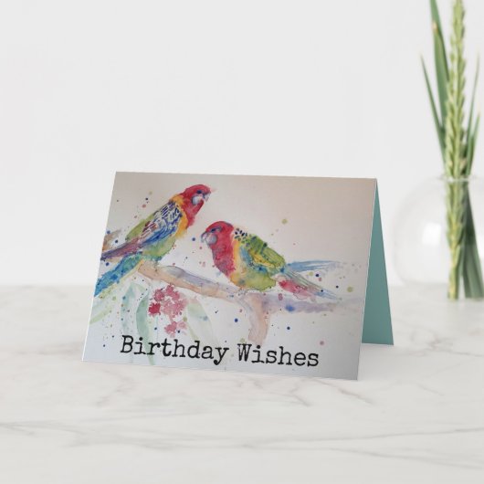 Two Rosella Parrots Watercolour Birthday Card Karte (Vorderseite)