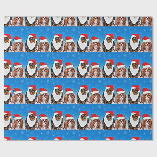 Two Santa Cavalier King Charles Spaniels Paper Geschenkpapier (Flach)