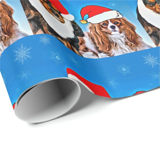 Two Santa Cavalier King Charles Spaniels Paper Geschenkpapier (Rolleneckpunkt)