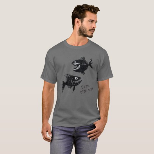 Two scary fish, tattoo style, personalized T-Shirt (Vorne ganz)