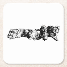 Two Schnauzers – Ink Art Dog Coaster Rechteckiger Pappuntersetzer