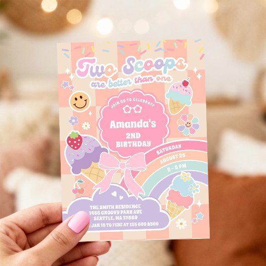 Two Scoop Eiscreme Groovy Daisy 2. Geburtstag Einladung