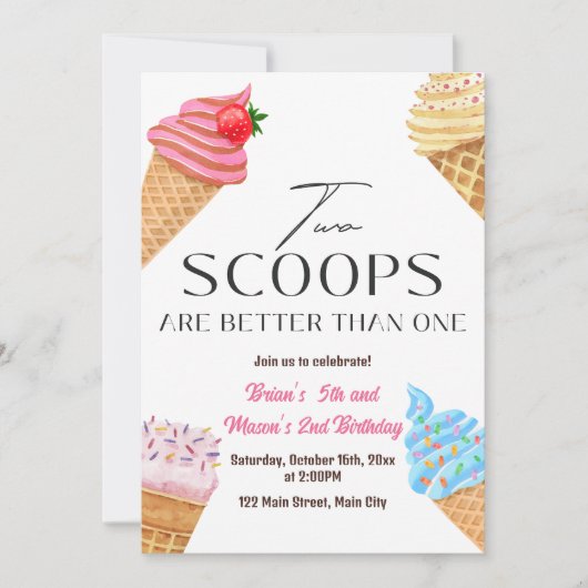 Two Scoops Are Better Than One Birthday Party Einladung (Vorderseite)
