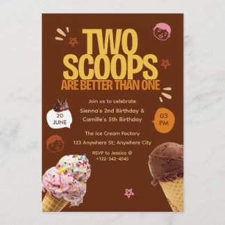 Two Scoops are Better Than One Ice Cream Birthday  Einladung