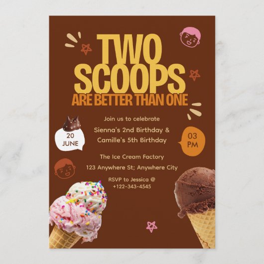 Two Scoops are Better Than One Ice Cream Birthday Einladung (Vorderseite)