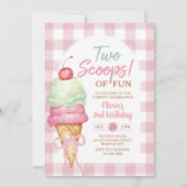 Two Scoops Of Fun Ice Cream Bow 2nd Birthday Einladung (Vorderseite)