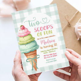 Two Scoops Of Fun Ice Cream Bow 2nd Birthday Einladung