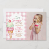 Two Scoops Of Fun Ice Cream Bow 2nd Birthday Photo Einladung (Vorderseite)