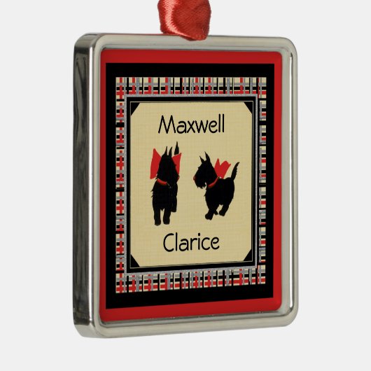 Two Scottie Dog, Scottish Terrier Personalize Silbernes Ornament (Rechts)