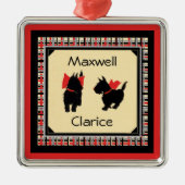 Two Scottie Dog, Scottish Terrier Personalize Silbernes Ornament (Vorne)