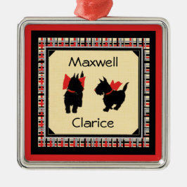 Two Scottie Dog, Scottish Terrier Personalize Silbernes Ornament