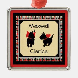 Two Scottie Dog, Scottish Terrier Personalize Silbernes Ornament
