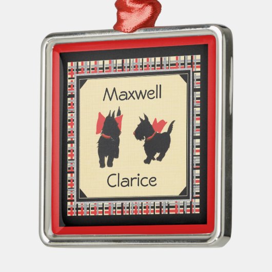 Two Scottie Dog, Scottish Terrier Personalize Silbernes Ornament (Links)