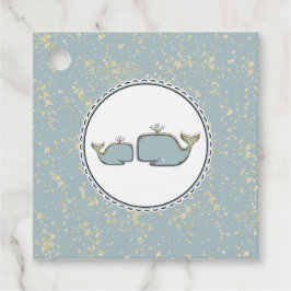 Two Sea Whales Blue & Gold Boutique Baby Dusche Geschenkanhänger