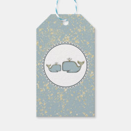 Two Sea Whales Blue & Gold Boutique Baby Dusche Geschenkanhänger