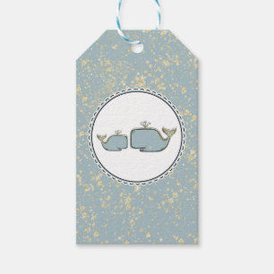 Two Sea Whales Blue & Gold Boutique Baby Dusche Geschenkanhänger