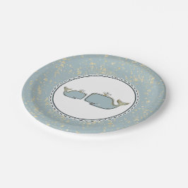 Two Sea Whales Blue & Gold Boutique Baby Dusche Pappteller