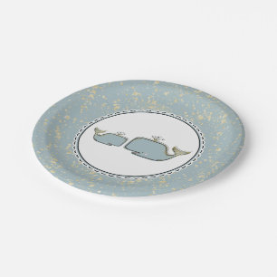 Two Sea Whales Blue & Gold Boutique Baby Dusche Pappteller