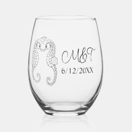 Two Seahorses and Bride and Groom's Initials Weinglas Ohne Stiel