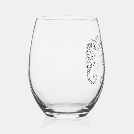 Two Seahorses and Bride and Groom's Initials Weinglas Ohne Stiel (Links)