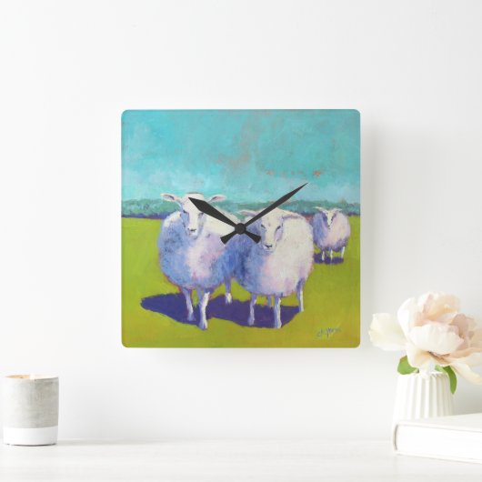 Two Sheep In Field Quadratische Wanduhr (Zuhause)