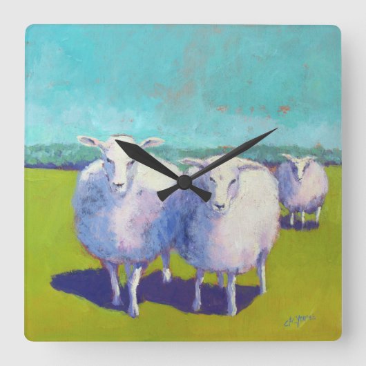 Two Sheep In Field Quadratische Wanduhr (Vorderseite)