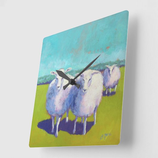 Two Sheep In Field Quadratische Wanduhr (Winkel)