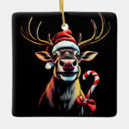 Two Sided Christmas Reindeer  Keramikornament